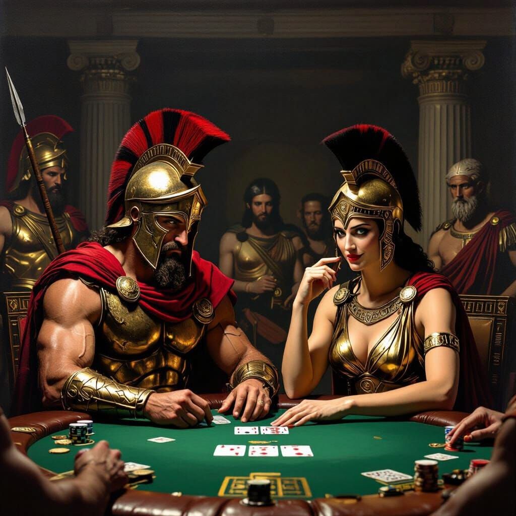 Ares and Athena Play Poker: Gods Gamble in Secret Chamber