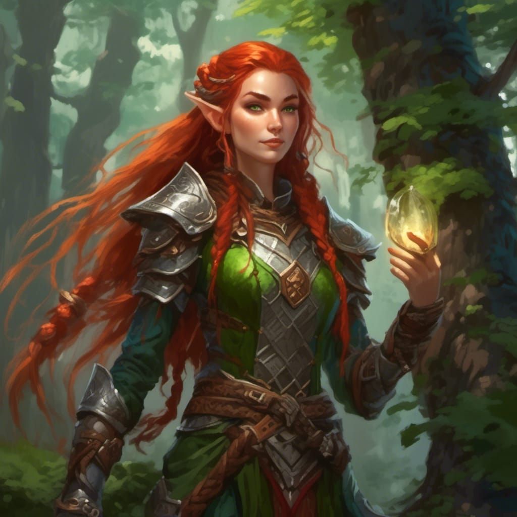 Elf Cleric Heals in Forest, Fantasy Art