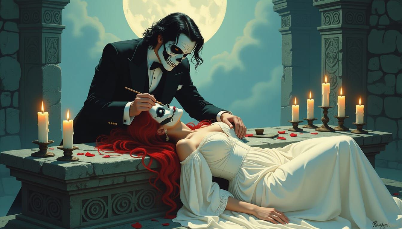 Skull-Faced Man Paints Calavera in Haunting, Ornate Style