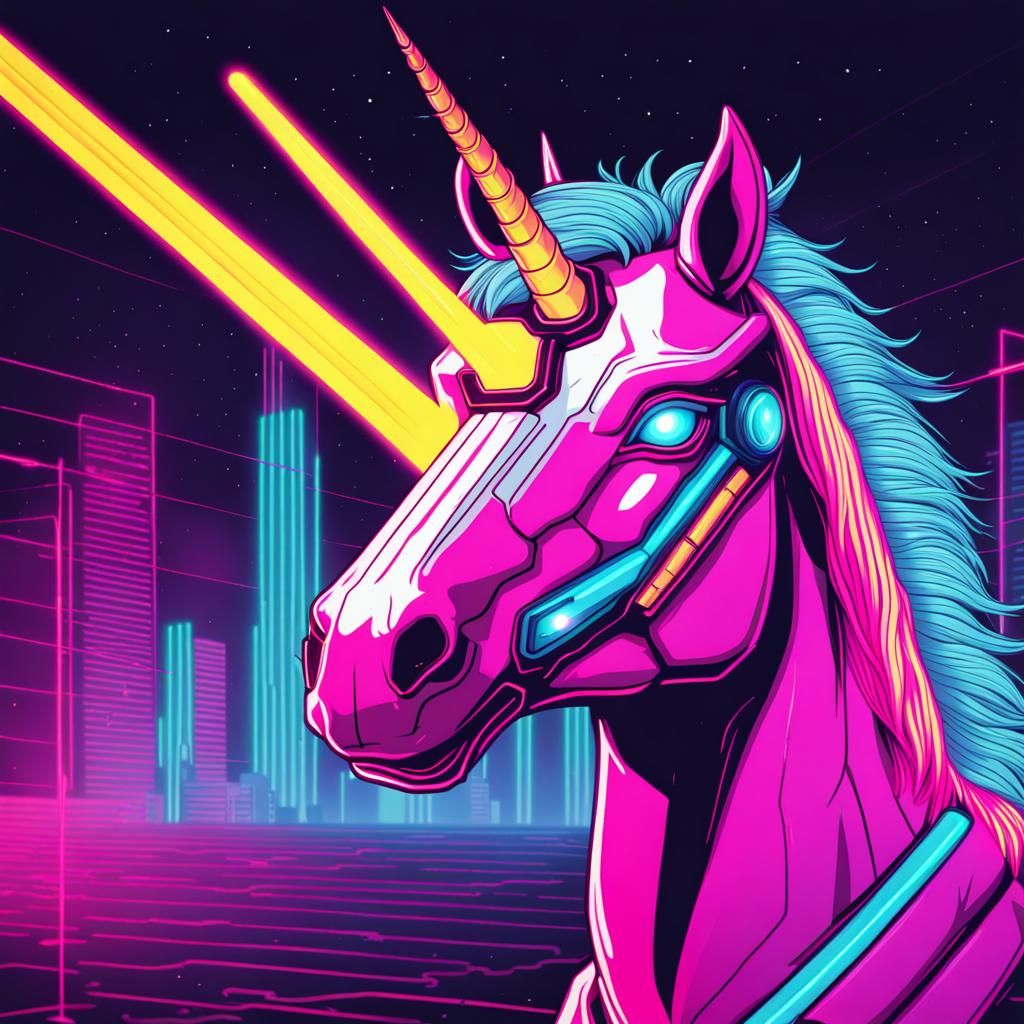 Cyber Unicorn Unleashing Neon Laser Vision