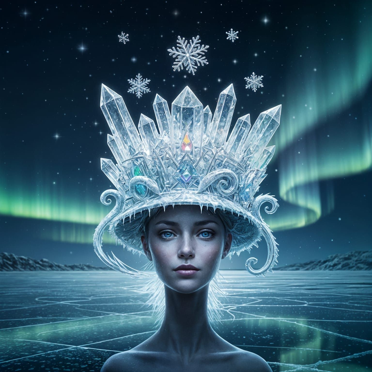 Ice Crown Hat with Frost Dragons and Northern Lights