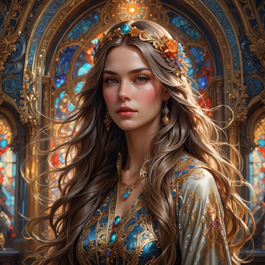 Elegant Woman Portrait in Ornate Setting