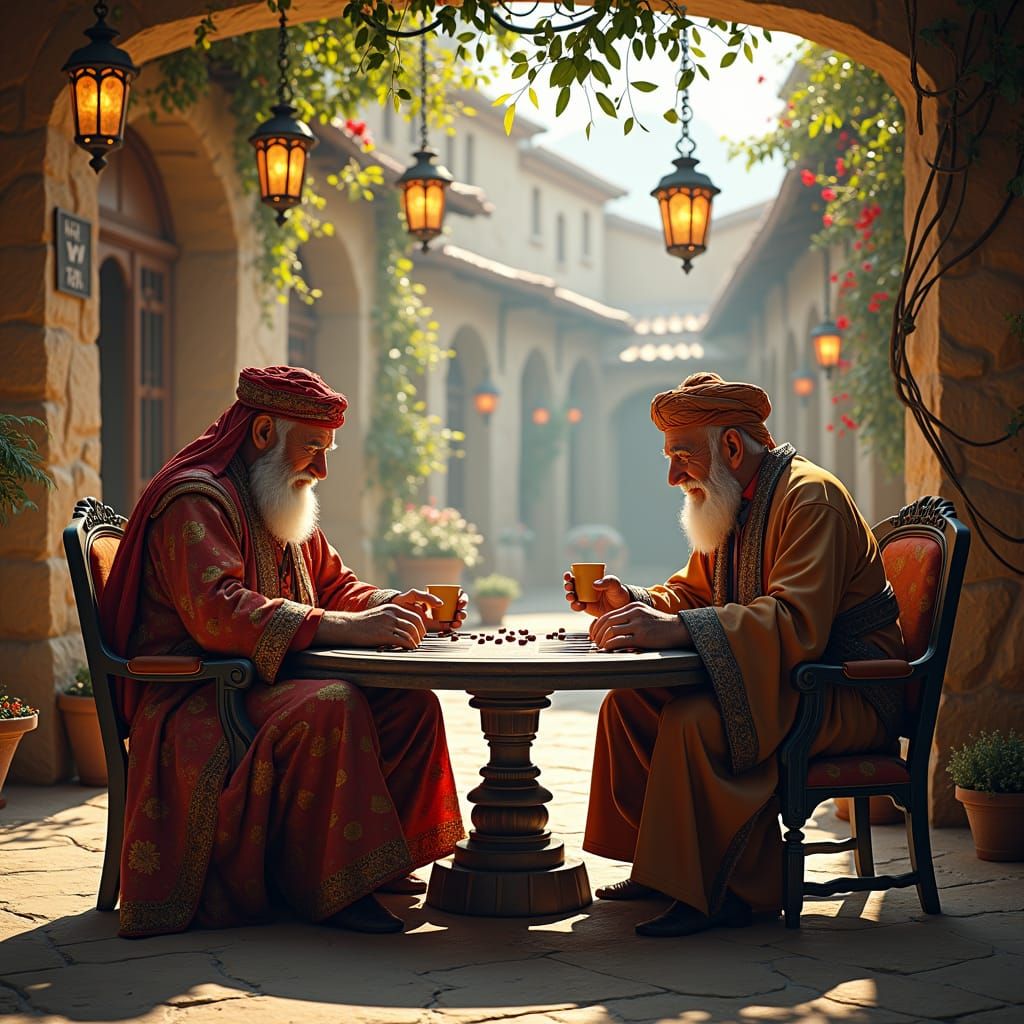 Turkish Men Play Backgammon: Fantasy Concept Art