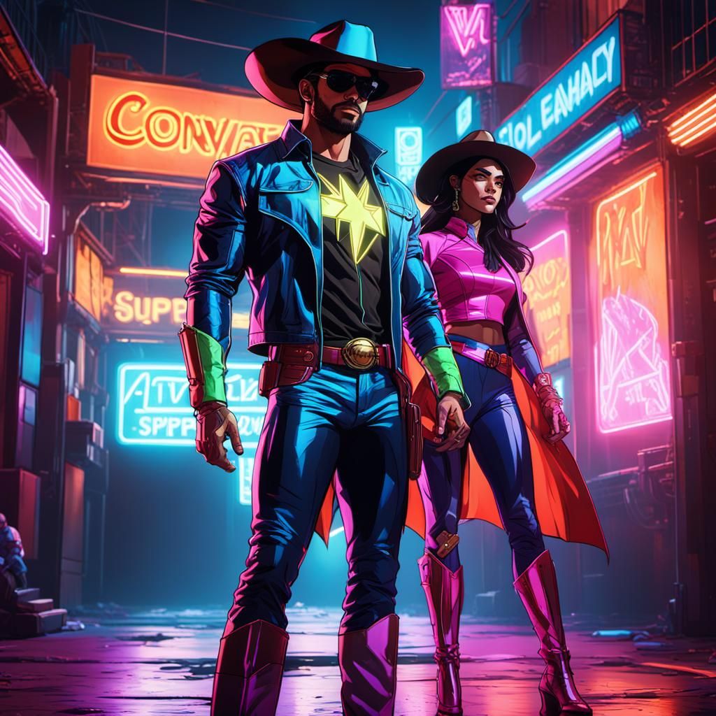 Latina Superhero Meets Cowboy: Anime-Inspired Concept Art