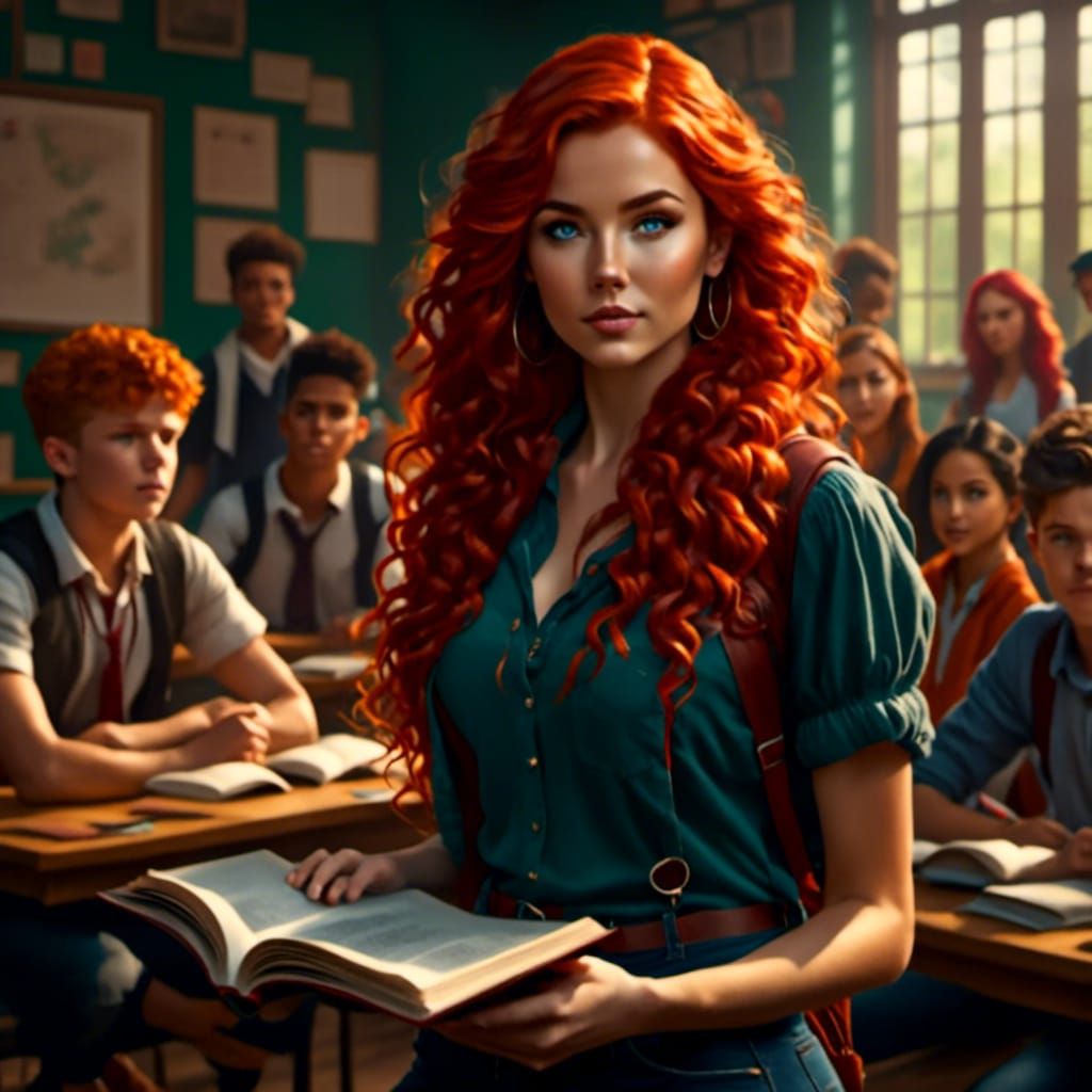 Young Teacher in Classroom, Digital Art