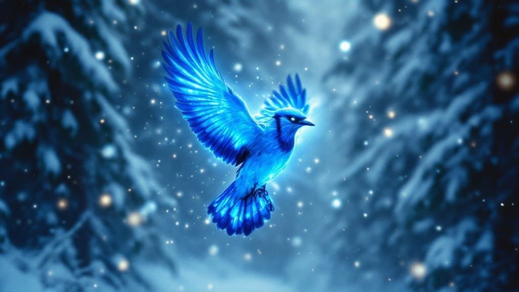 Ethereal Bluejay in Winter Storm