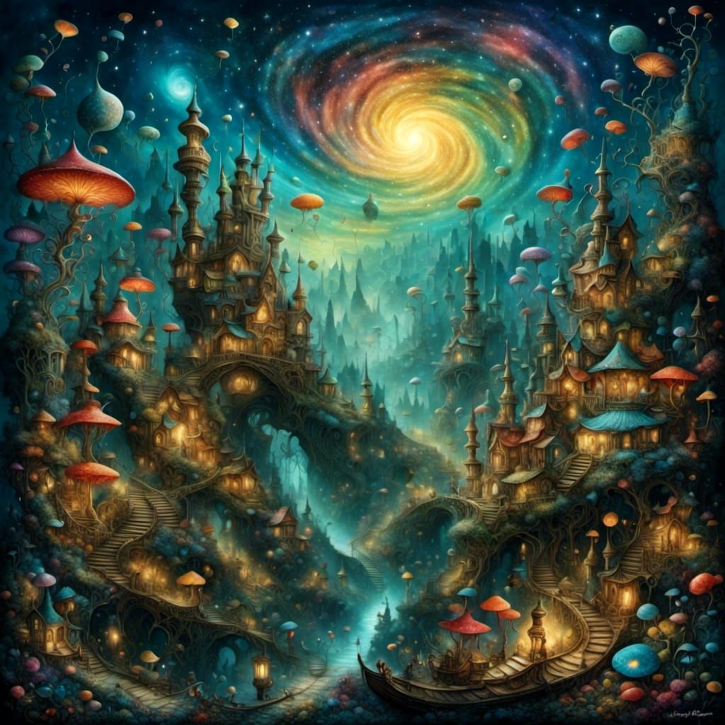 Abstract Wonderland Scene in Cosmic Style