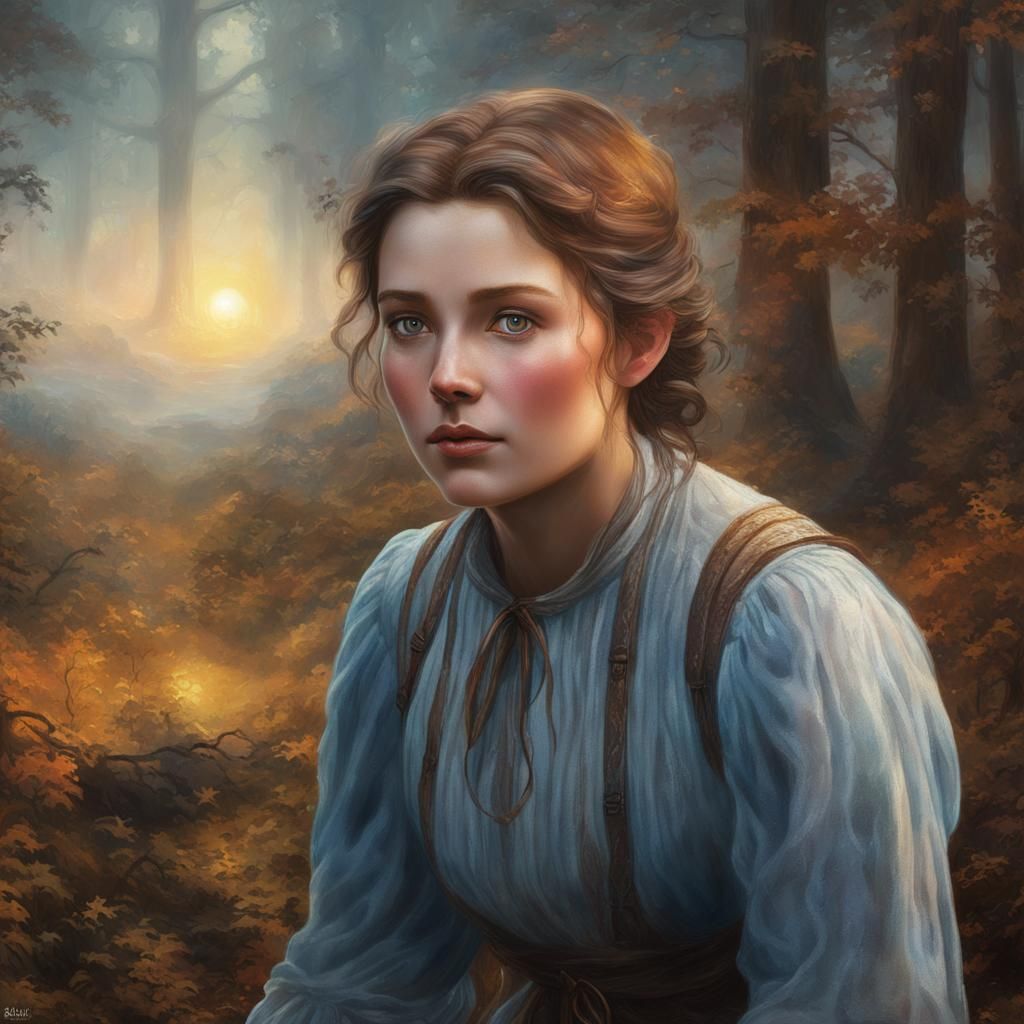 Ethereal Pioneer Woman in Whimsical Woodland