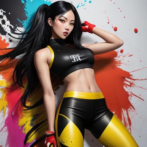 Very Beautiful Woman with Black Hair Tied into Pigtails