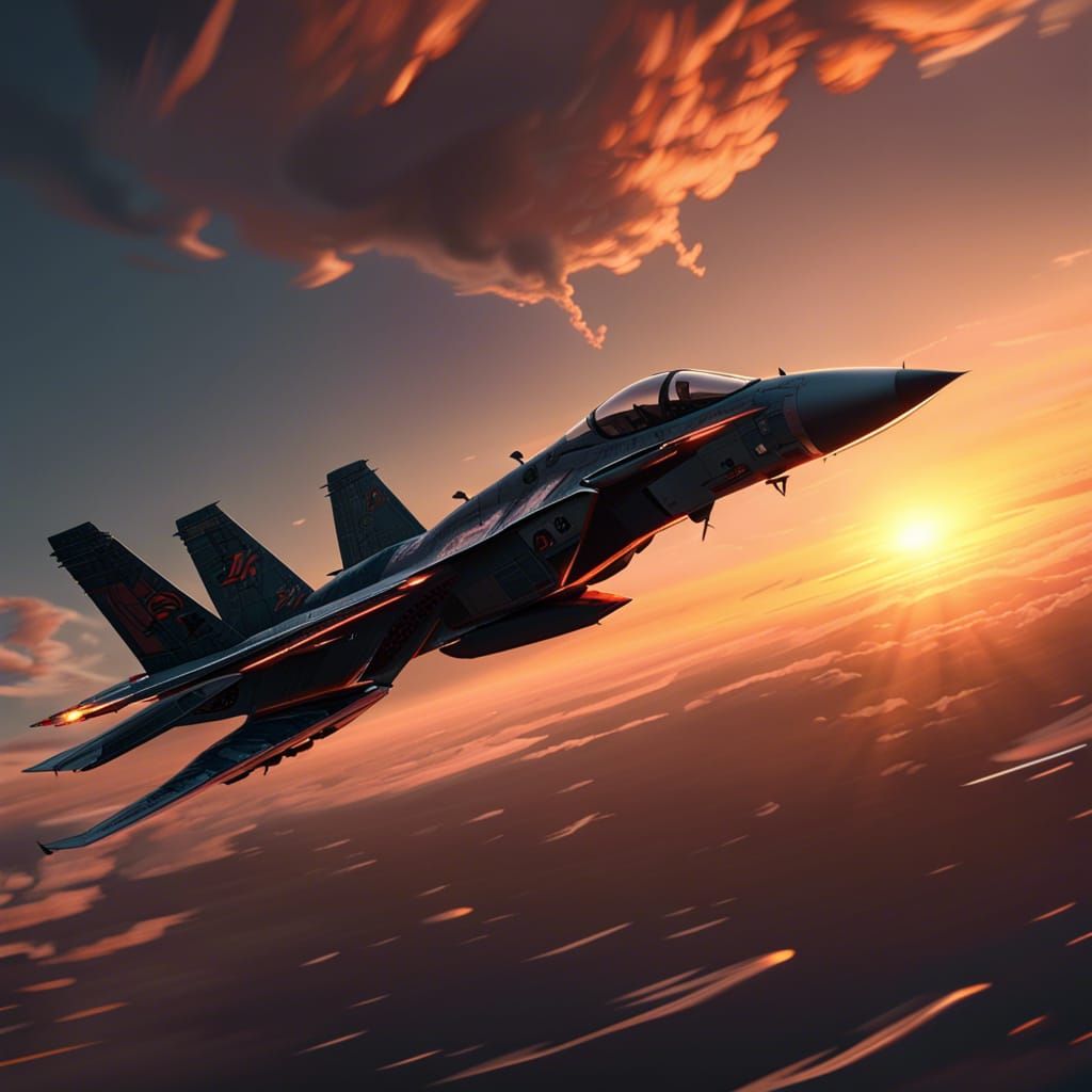 Fighter jet at the time of sunset