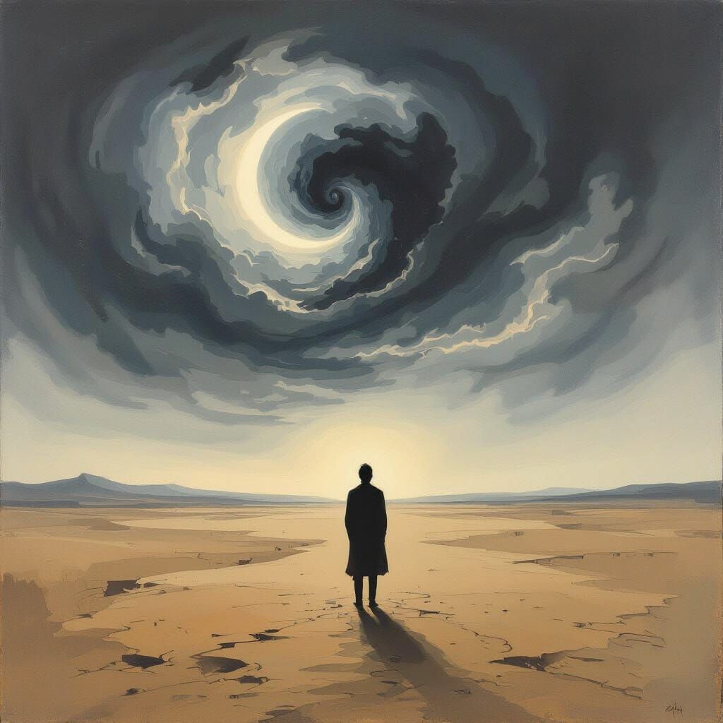 Solitary Figure in Desert Landscape Expresses Unheard Words