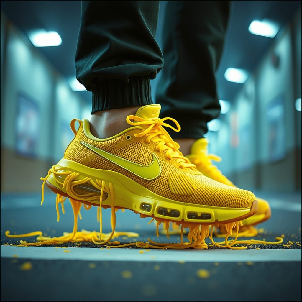 Spaghetti Nike Sneakers: A Cinematic Still Life