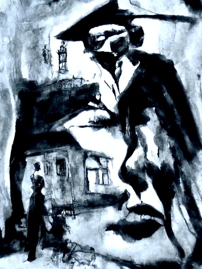 Film Noir Painting in Mixed Media Style