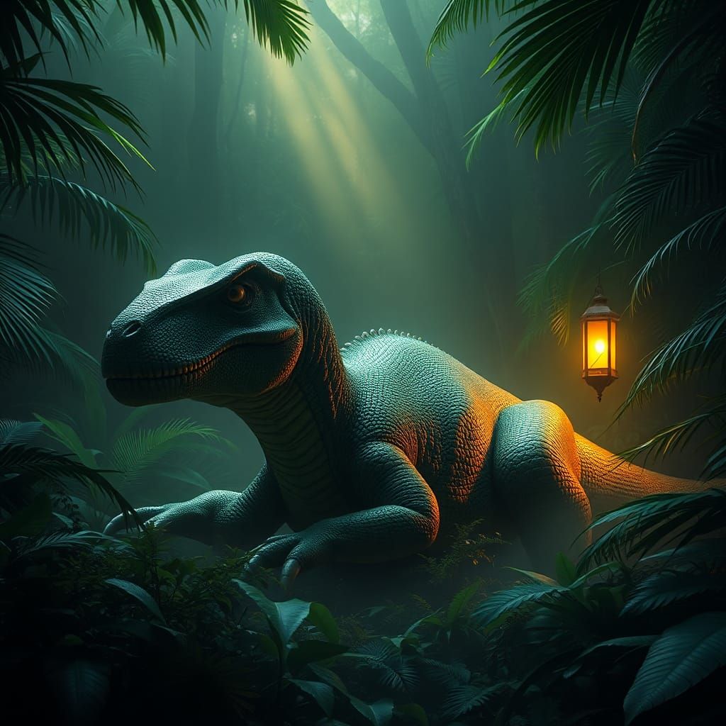 Half T-Rex Half Sloth in Tropical Rainforest