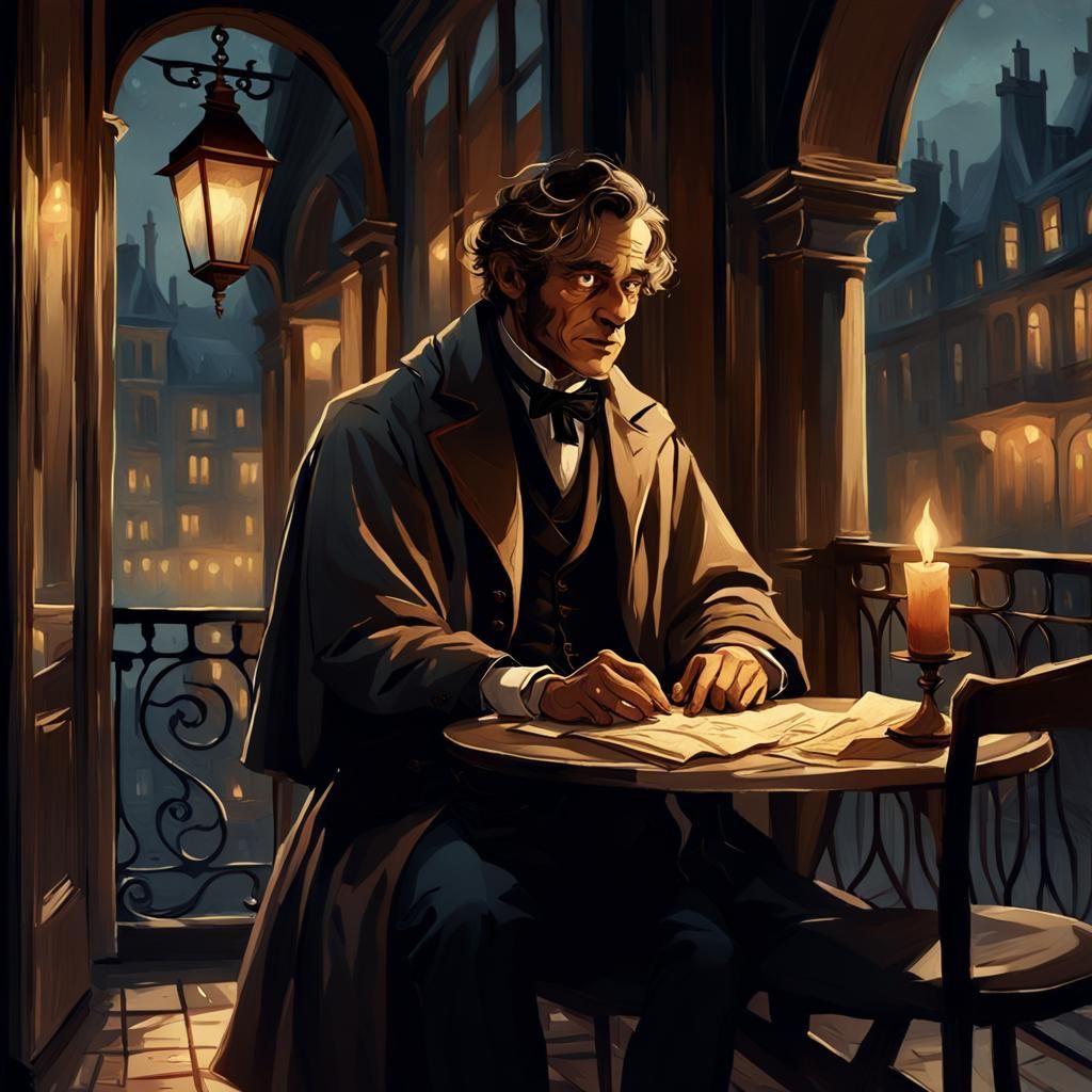 Dark Academia Man on Balcony Concept Art