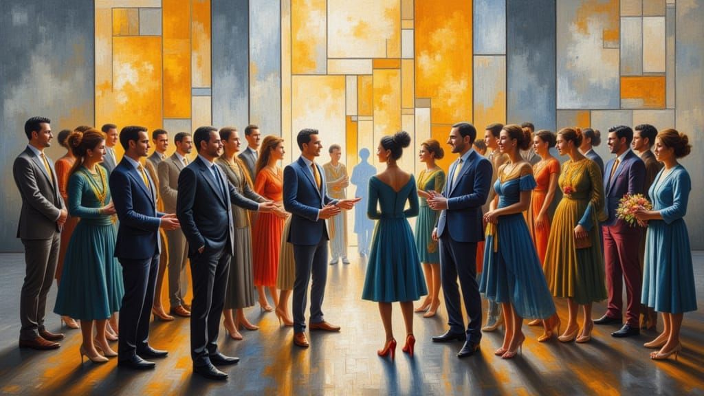 Impressionistic Oil Painting of a Formal Meeting