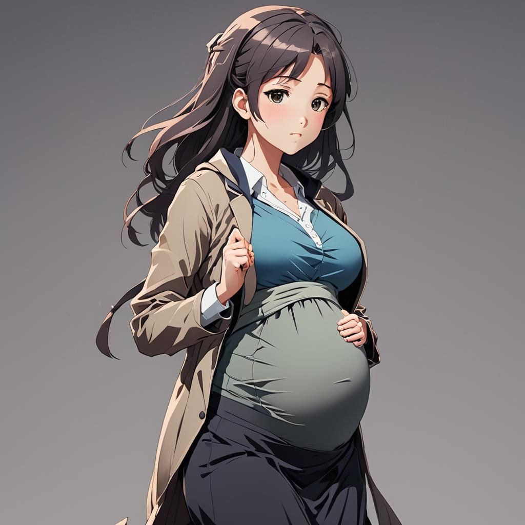 Pregnant Anime Woman in Cel-Shaded Style