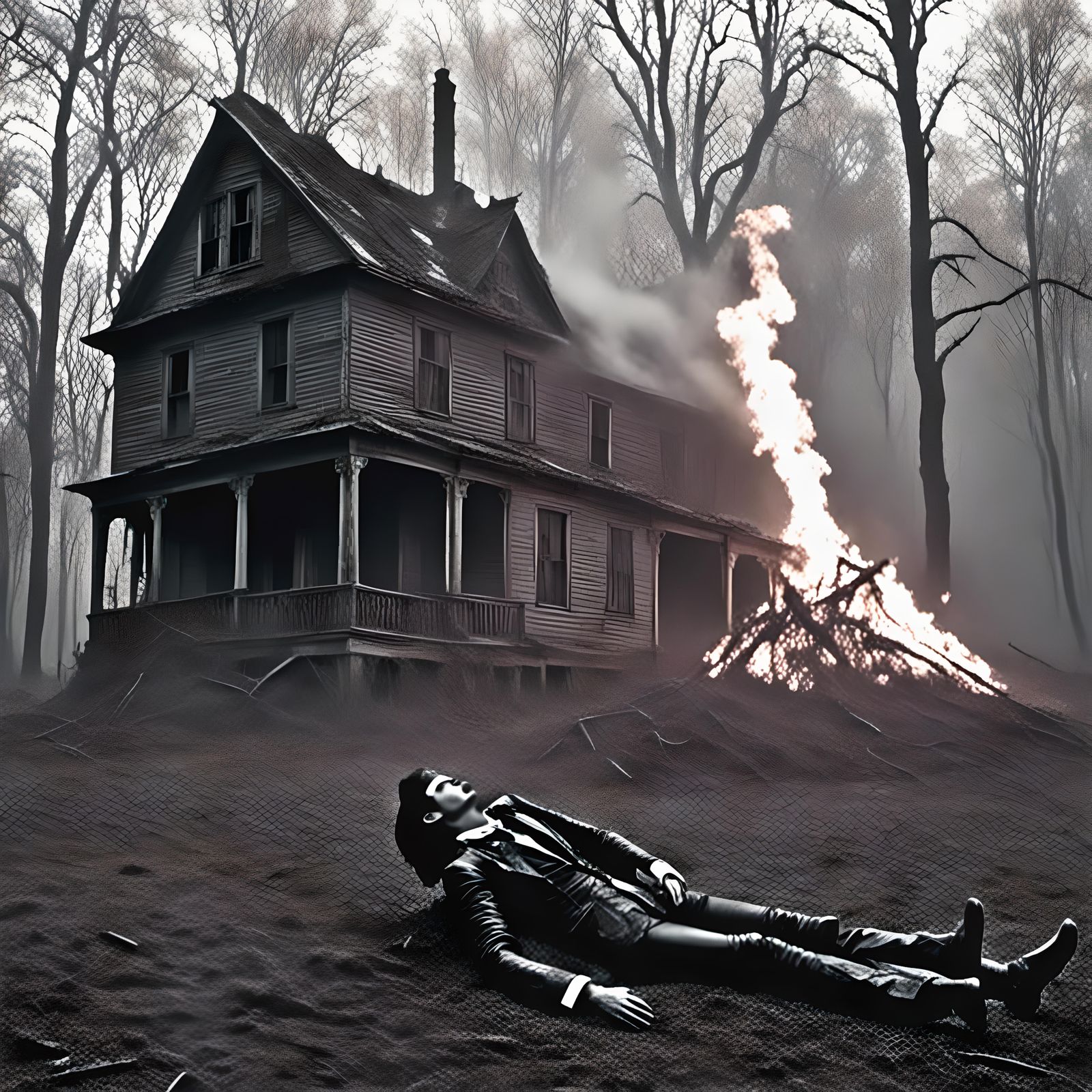 Eerie Film Still: Man by Fire, Vintage Horror