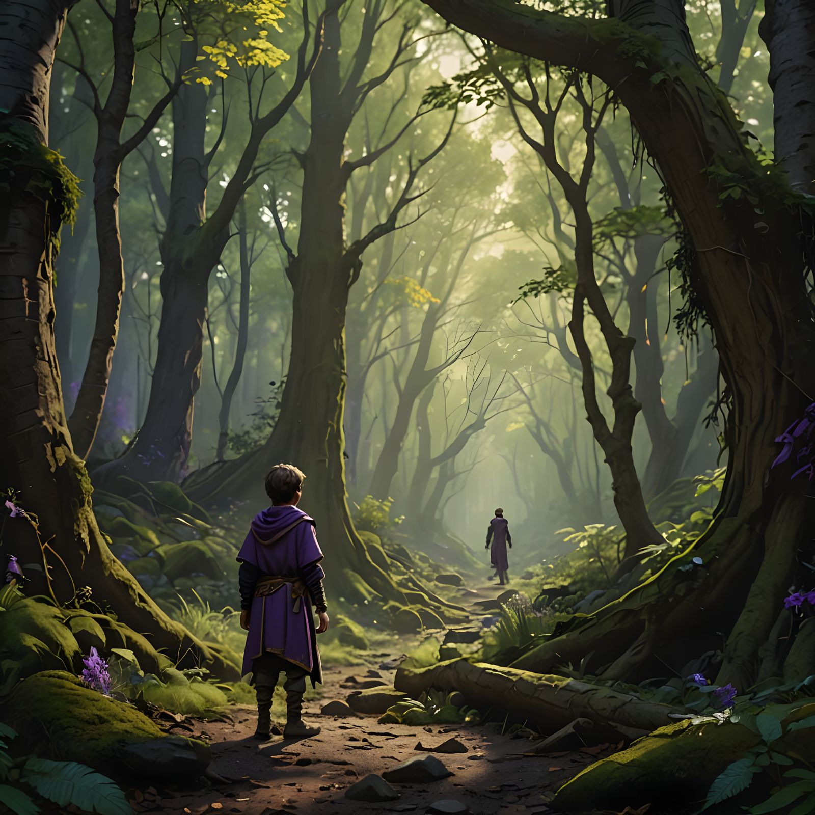 Lost Boy in Forest: Dark Fantasy Concept Art