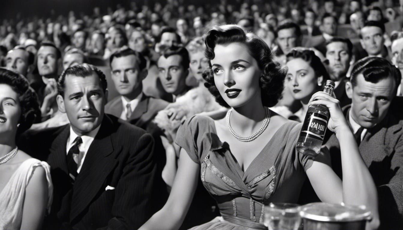 Disheveled Housewife Drinking Vodka at the Movies