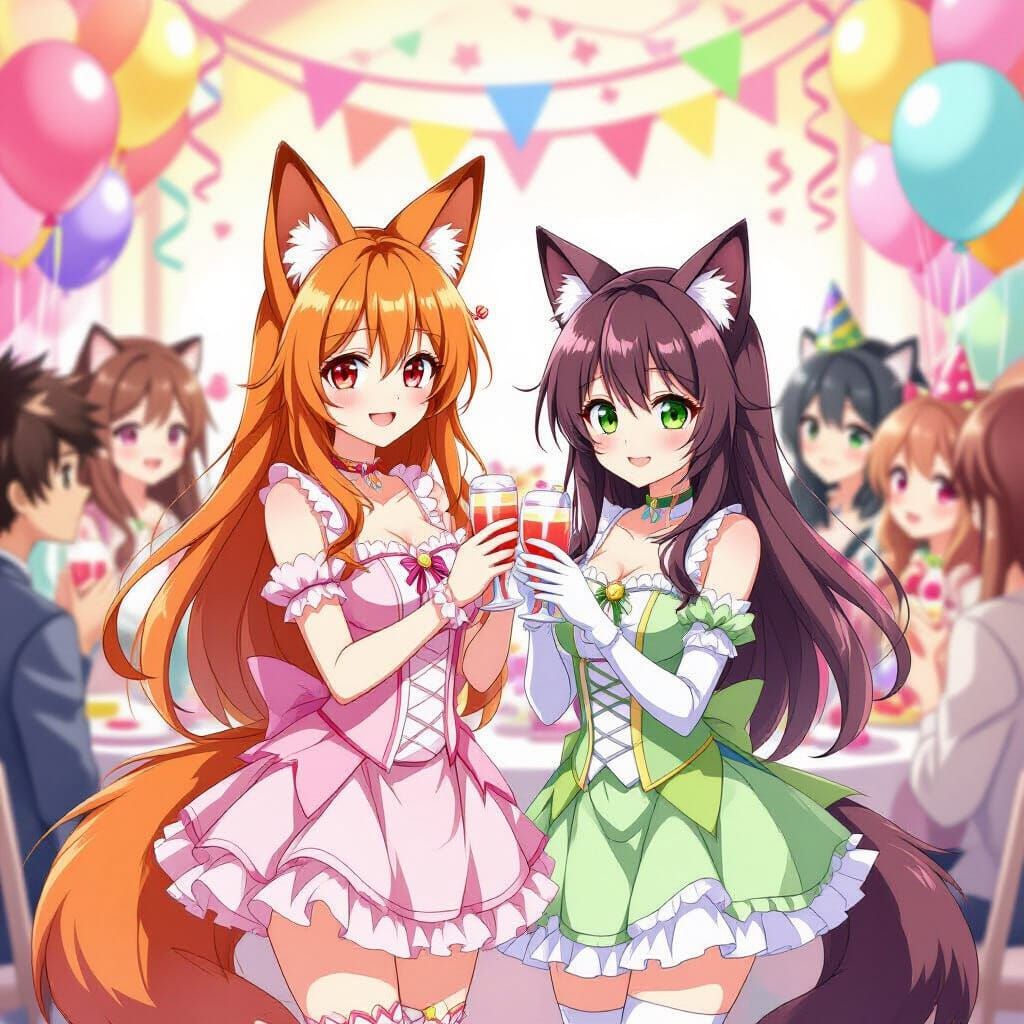 Anime Birthday Party with Fox and Cat Girls
