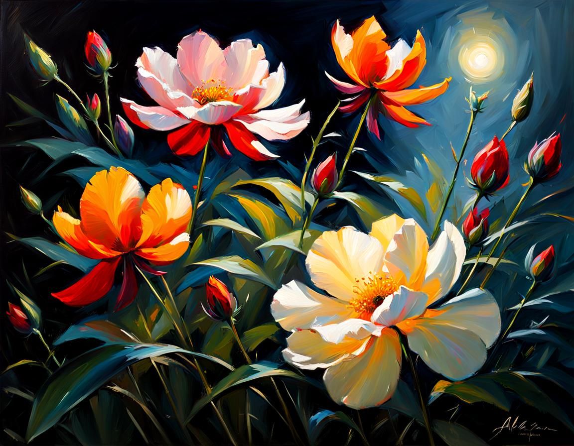 Spectacular Flowers at Night: Alla Prima Oil Painting
