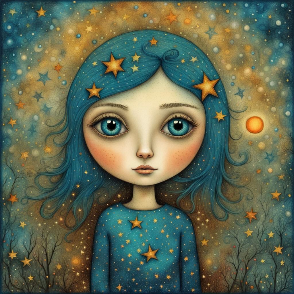 Luminescent Girl with Starlight Eyes in Fairytale Style