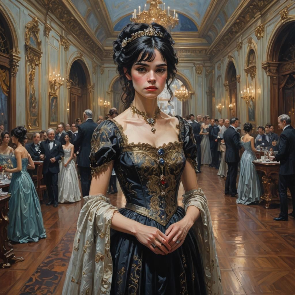 Ethereal Lady in Ballroom: Oil Painting Portrait