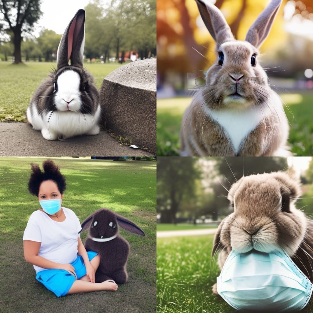 Bunny Rabbit in Park Wears Surgical Mask