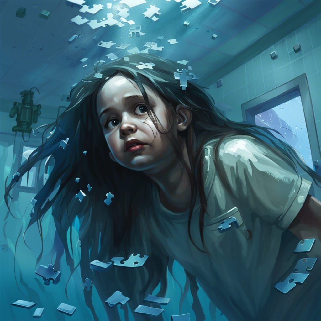 Flooded Hospital Room with Puzzle Pieces in Sinister Style
