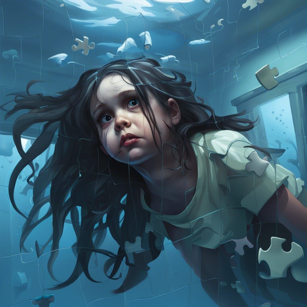 Sinister Underwater Hospital Puzzle with Sad Girl