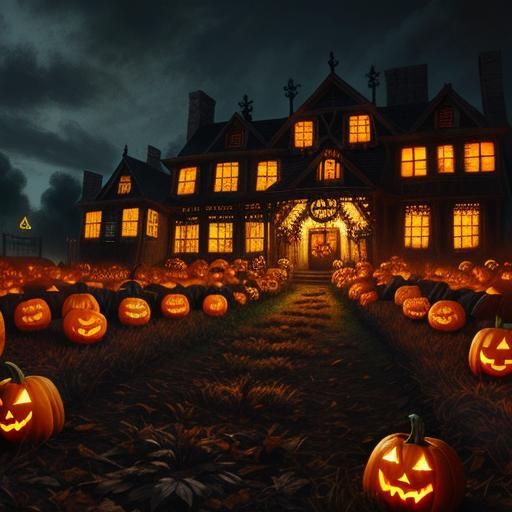 Haunted Pumpkin Patch: Hyperrealistic Halloween Scene