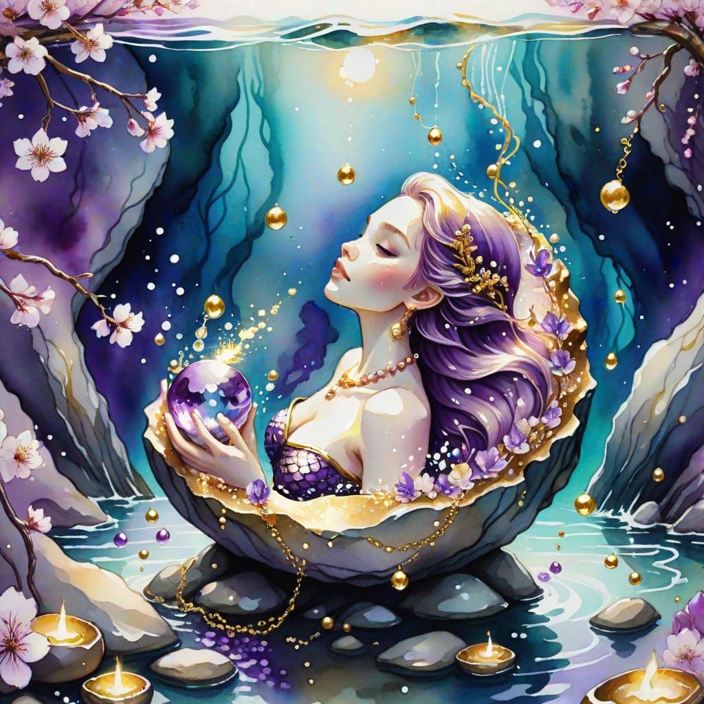 Mermaid in Bloom, a Fantasy Watercolor