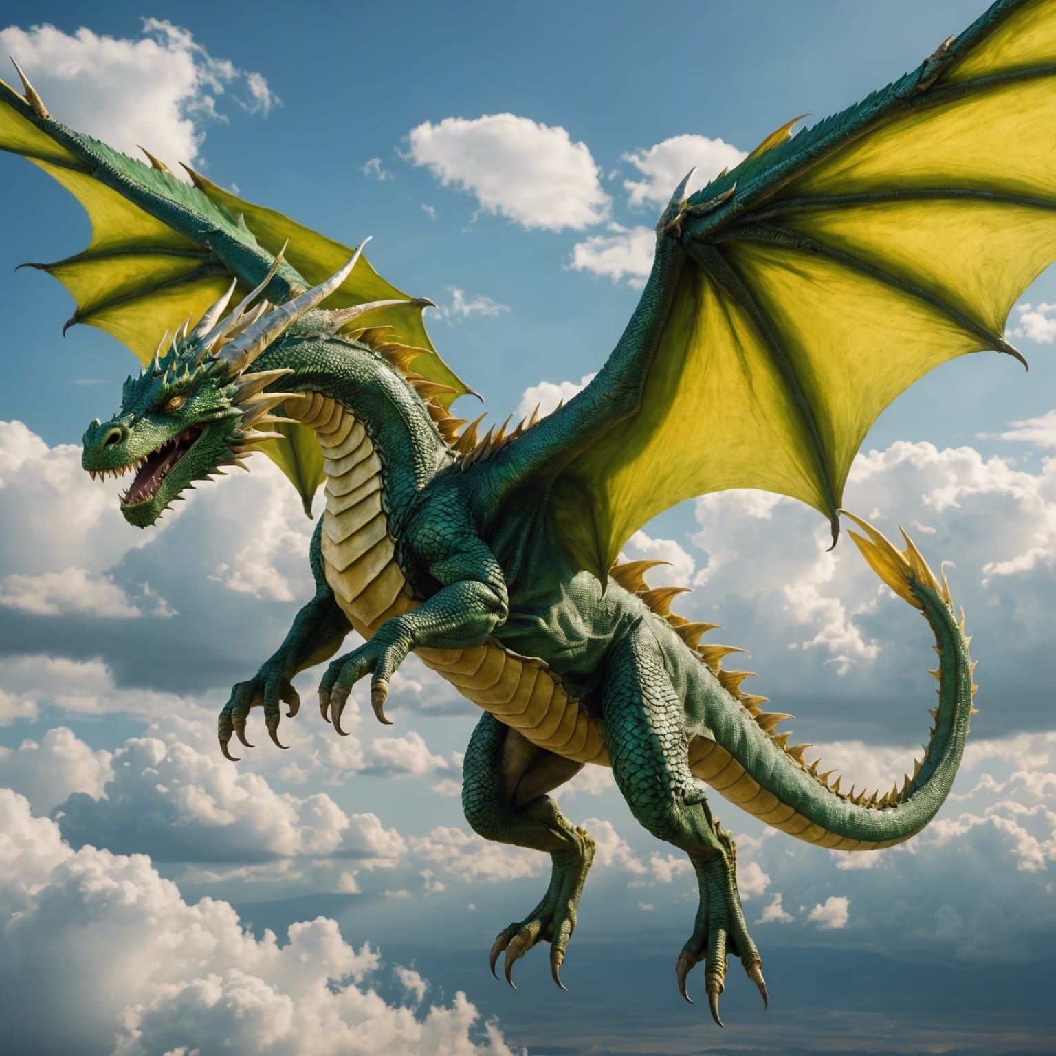 Majestic Green Dragon in Flight