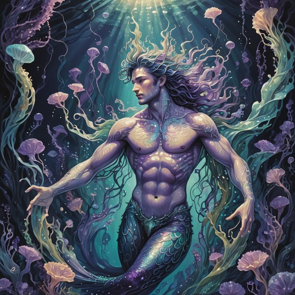 Majestic Merman Rising from Abyssal Depths