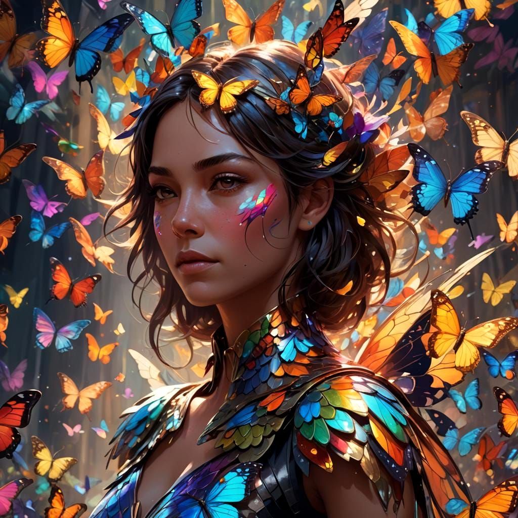 Butterfly Wings Portrait in Art Nouveau Style