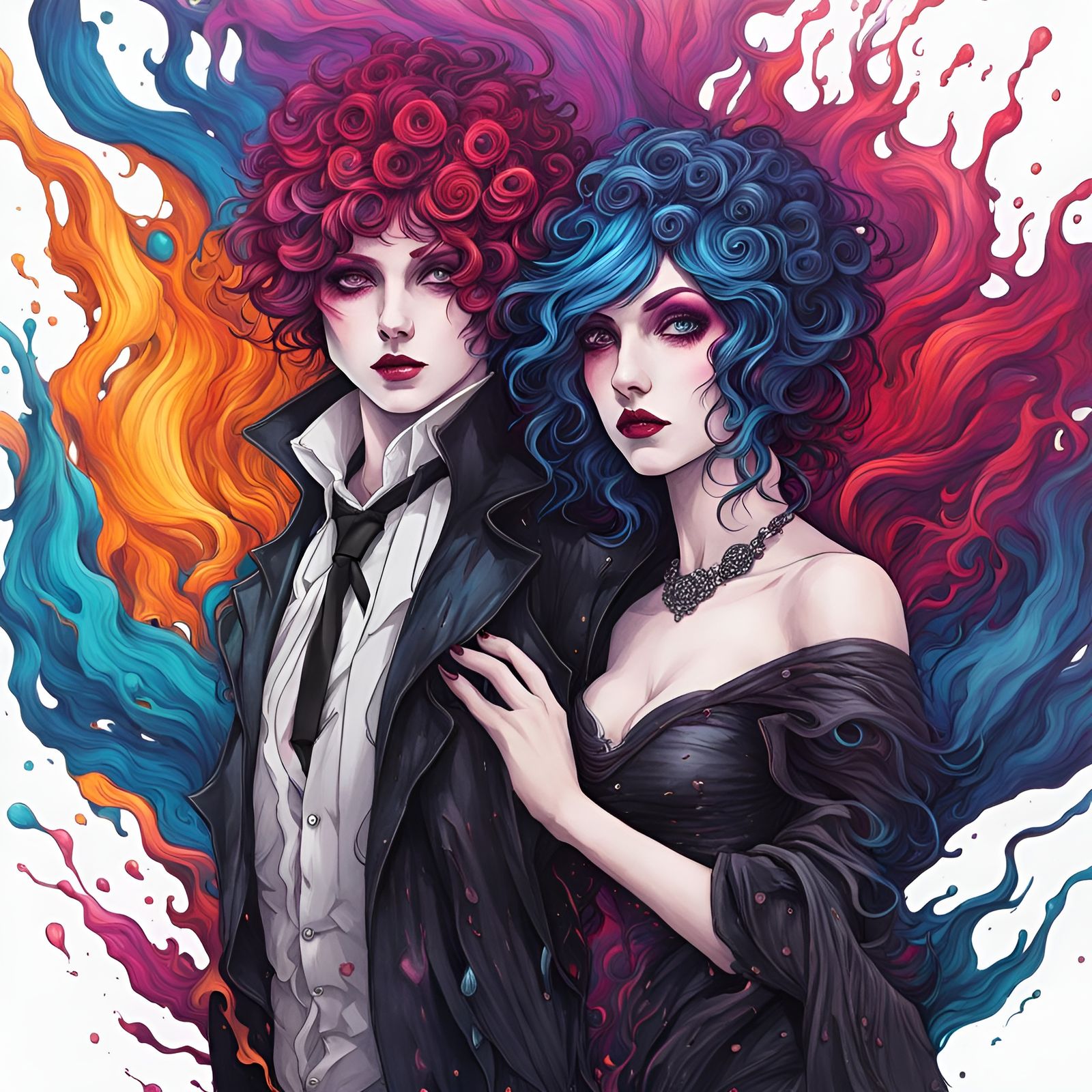 Romantic Goth Couple in Steampunk Style