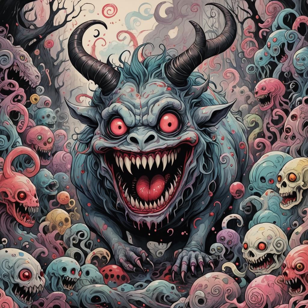 Eerie Monster in a Dark Candyland Wonderland