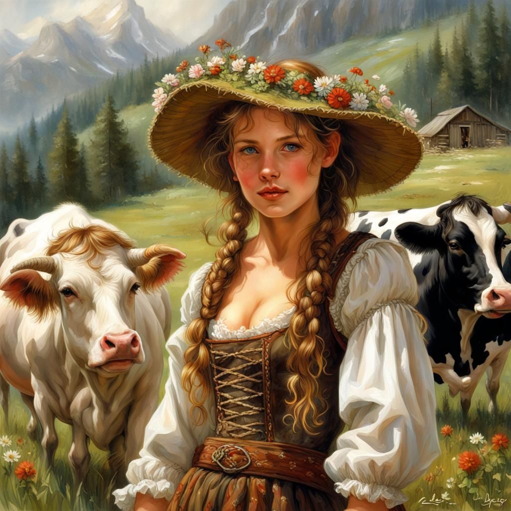 A young Swiss farmer on the mountain pasture