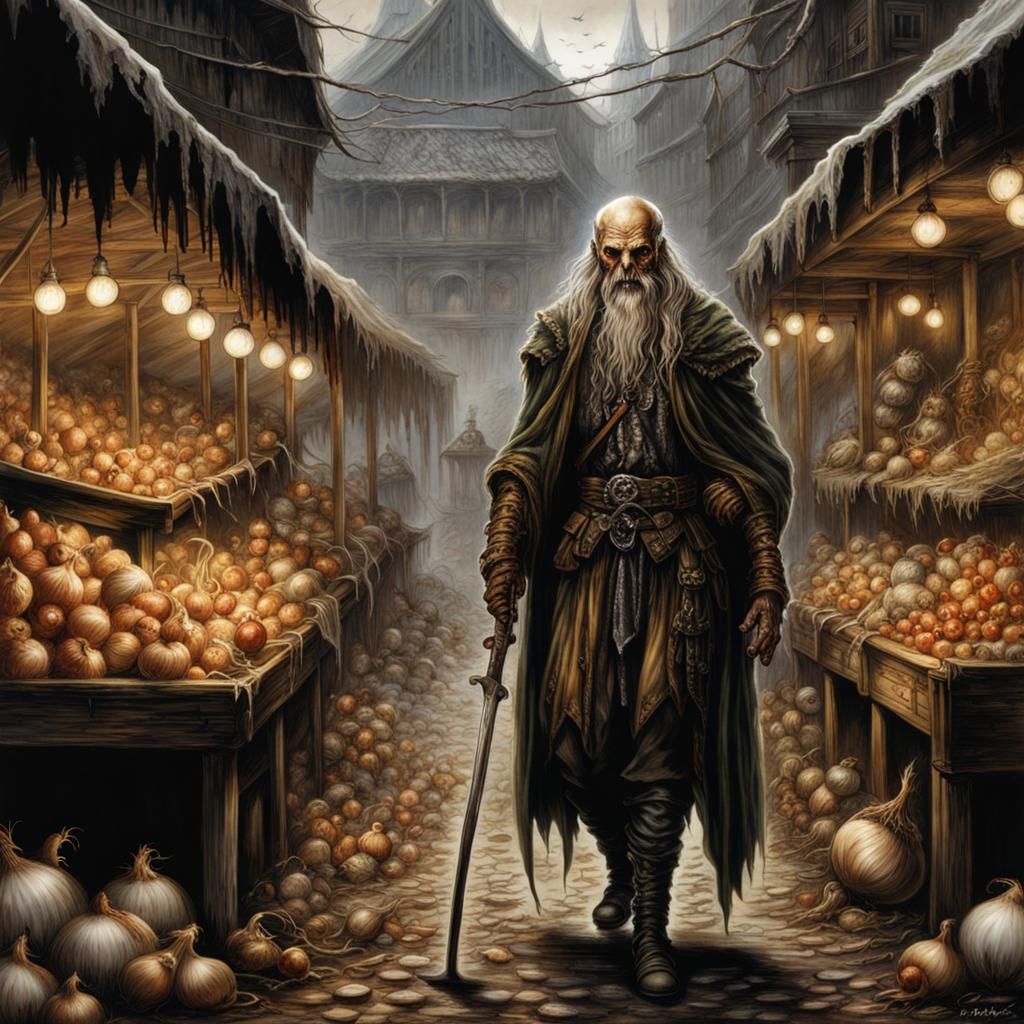 Decaying Onion Personified in Dark Fantasy Comic Art