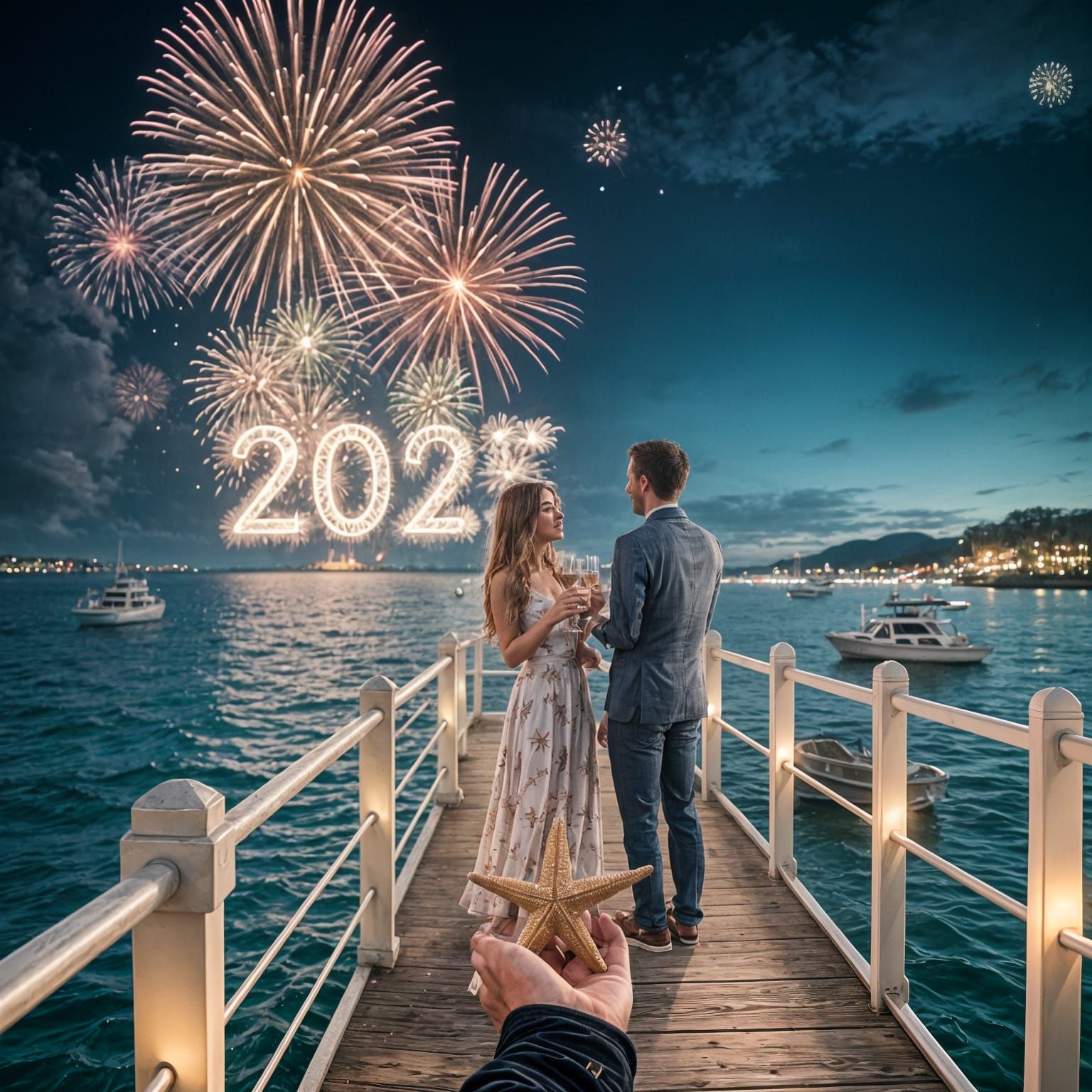 Lovers' New Year's Eve Pier Celebration with Fireworks