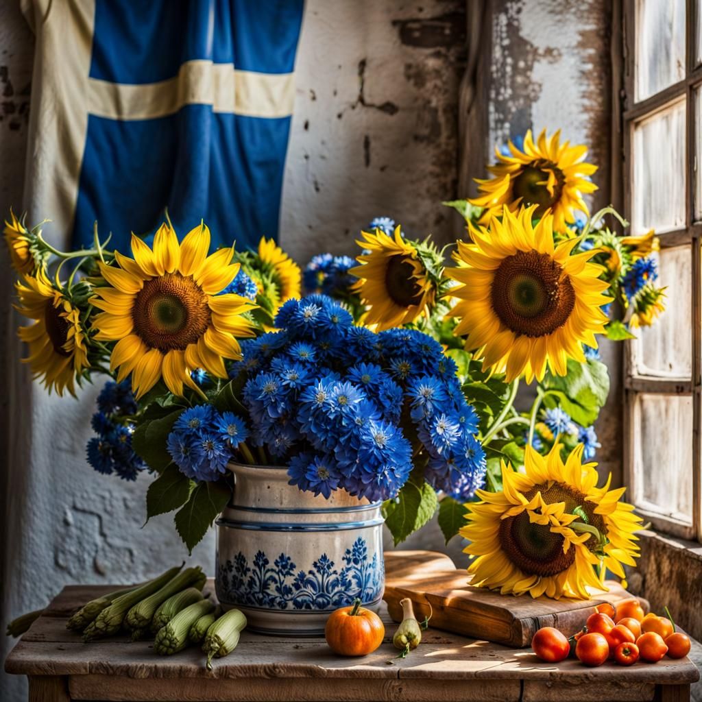 Ukrainian Flowers Still Life in Golden Age Style