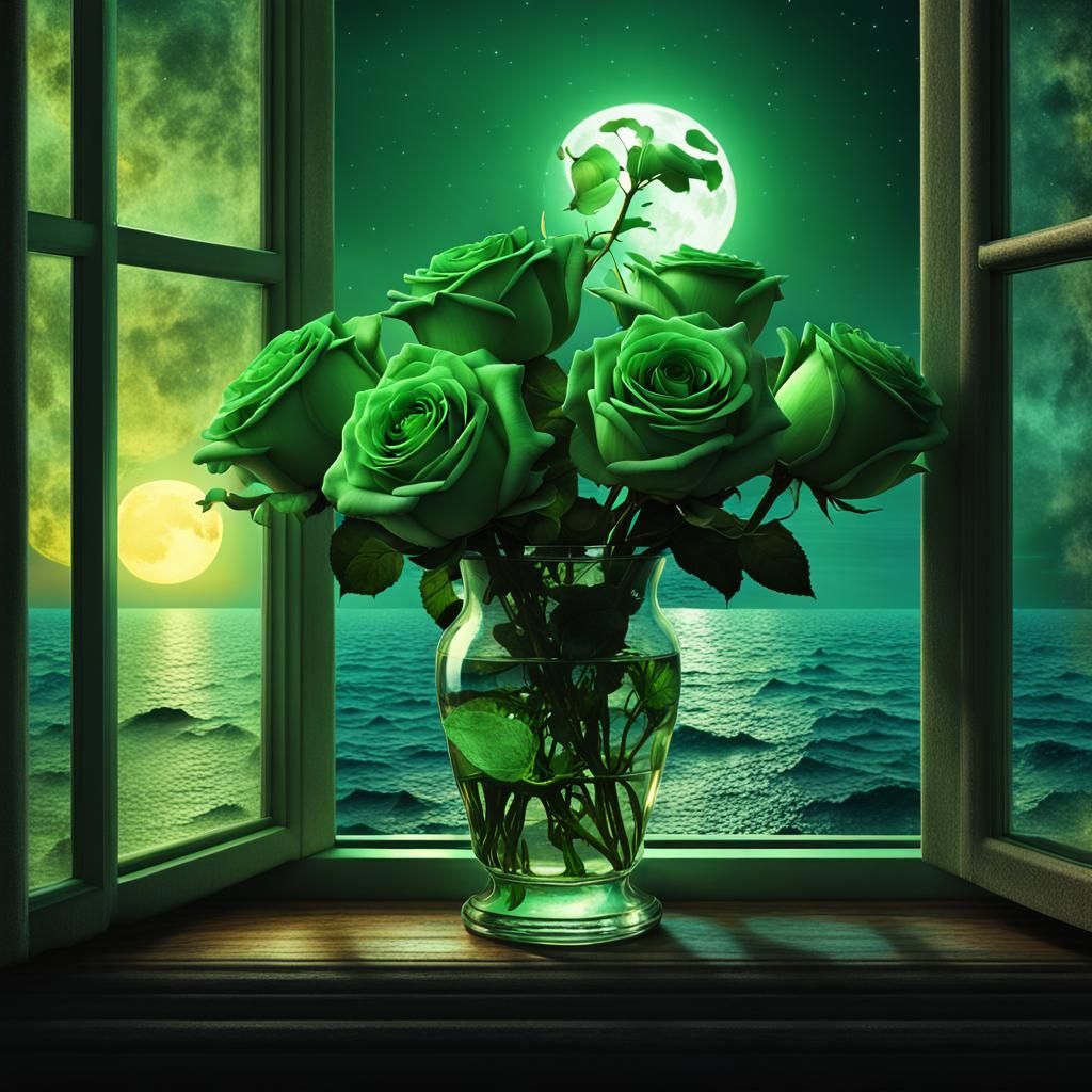 Green Roses by a Window: Digital Matte Painting