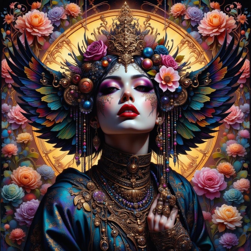 Geisha in Cyberpunk Goth Fusion with Glassware