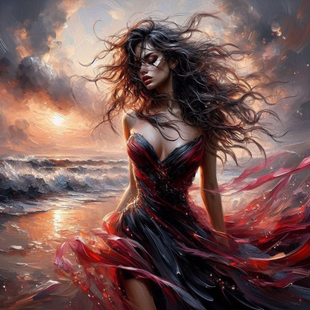 Red Dress Impressionist Oil Painting