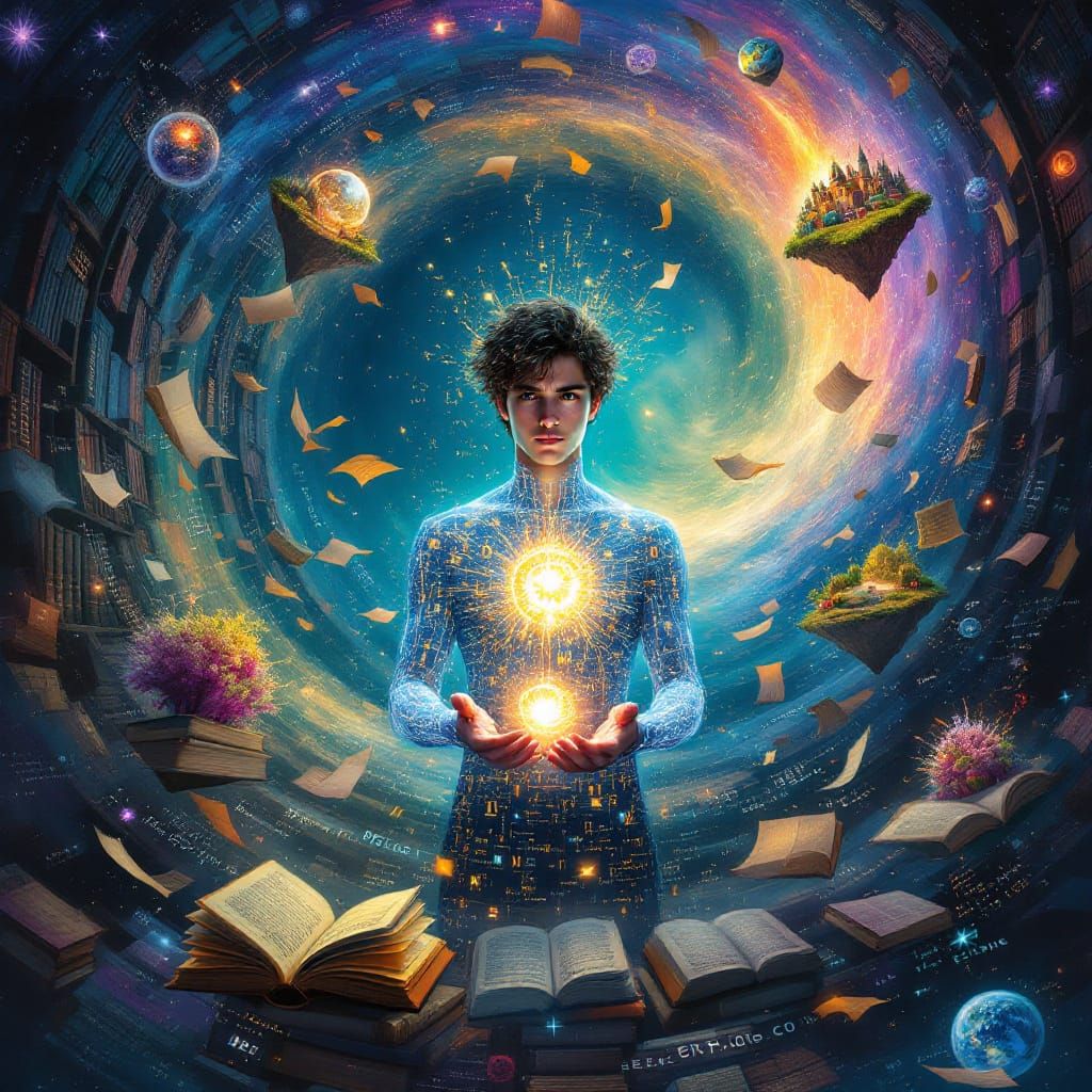 Vortex of Knowledge: Cyberpunk Surrealism Digital Art