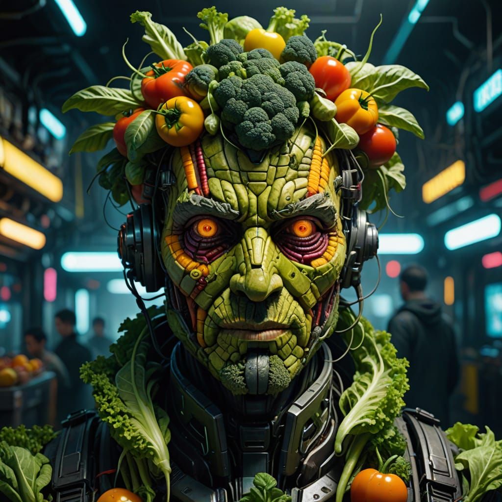Vegetable Face in Cyberpunk Neon Style