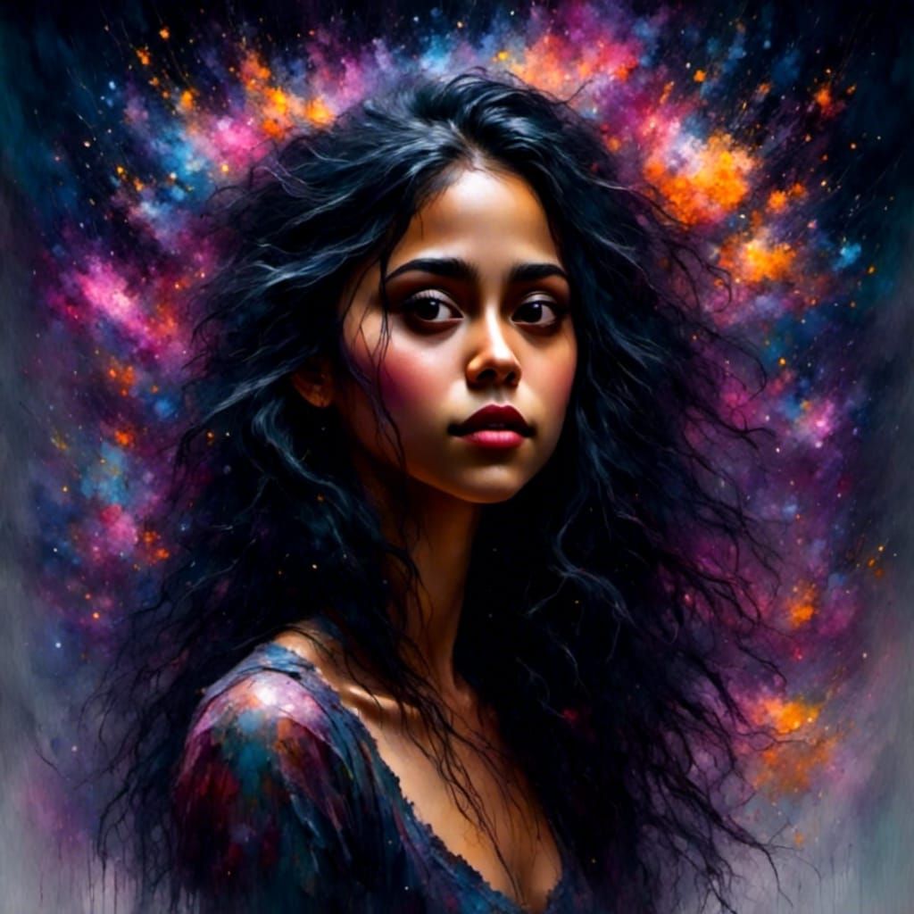 Gothic Boho Native American Woman in Rainy Night