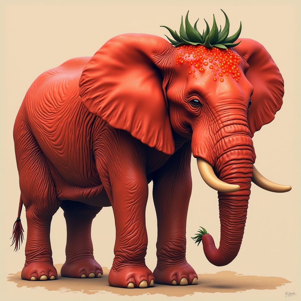 Strawberry Elephant in Hyper-Realistic Style