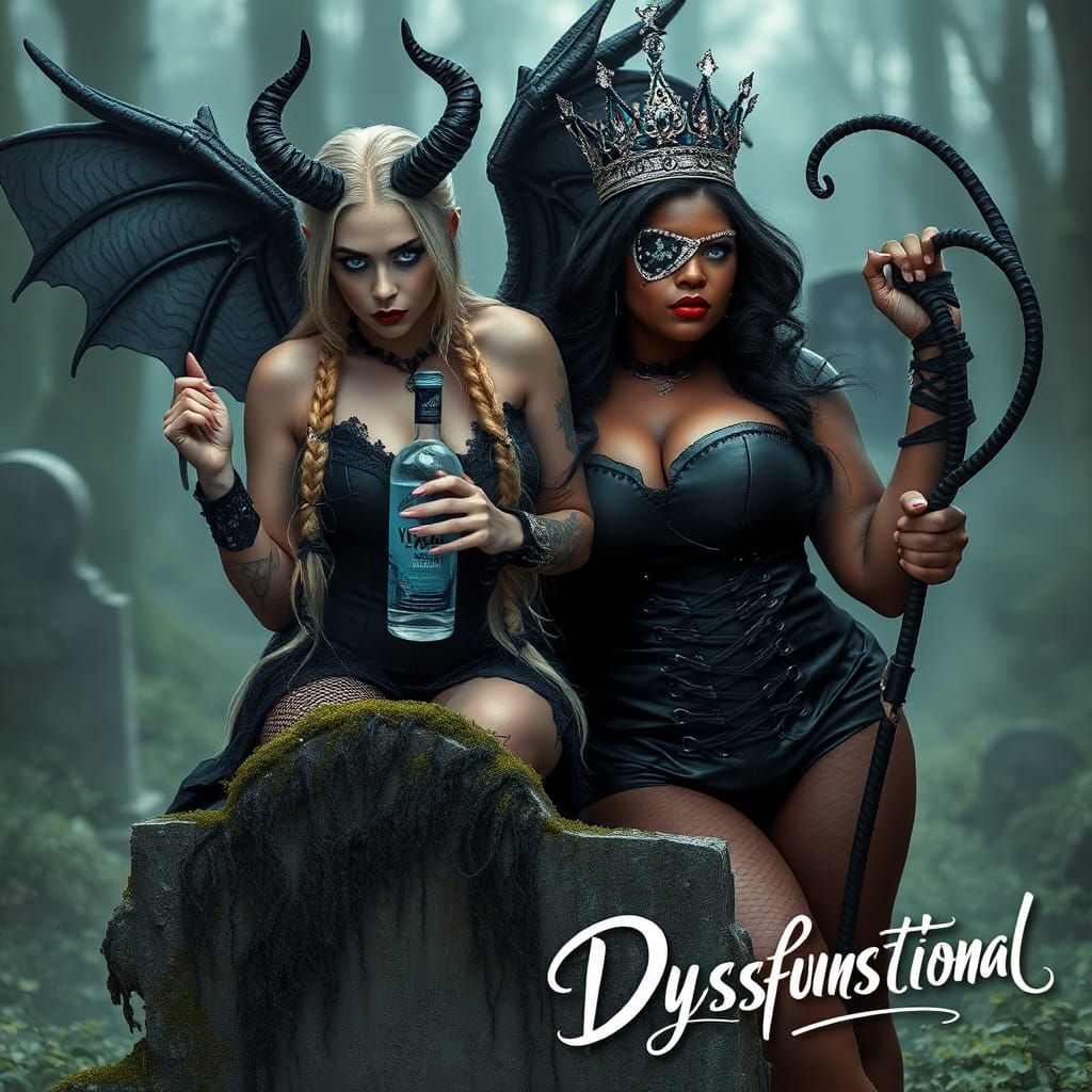 Gothic Temptress and Queen with Whip, Dark Fantasy Art